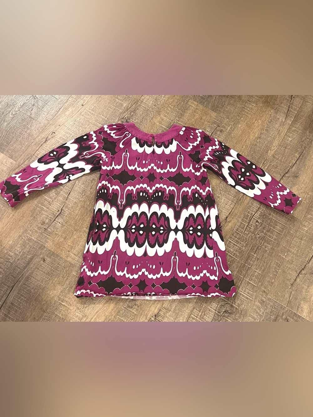 Hanna Andersson 130 8 Raspberry Patterned Long-Sleeve Knit Dress